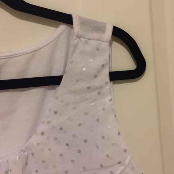 White & Metallic Silver Polka Dot Ruffle Front Career Office Wear Tank Size XL - Picture 7 of 8